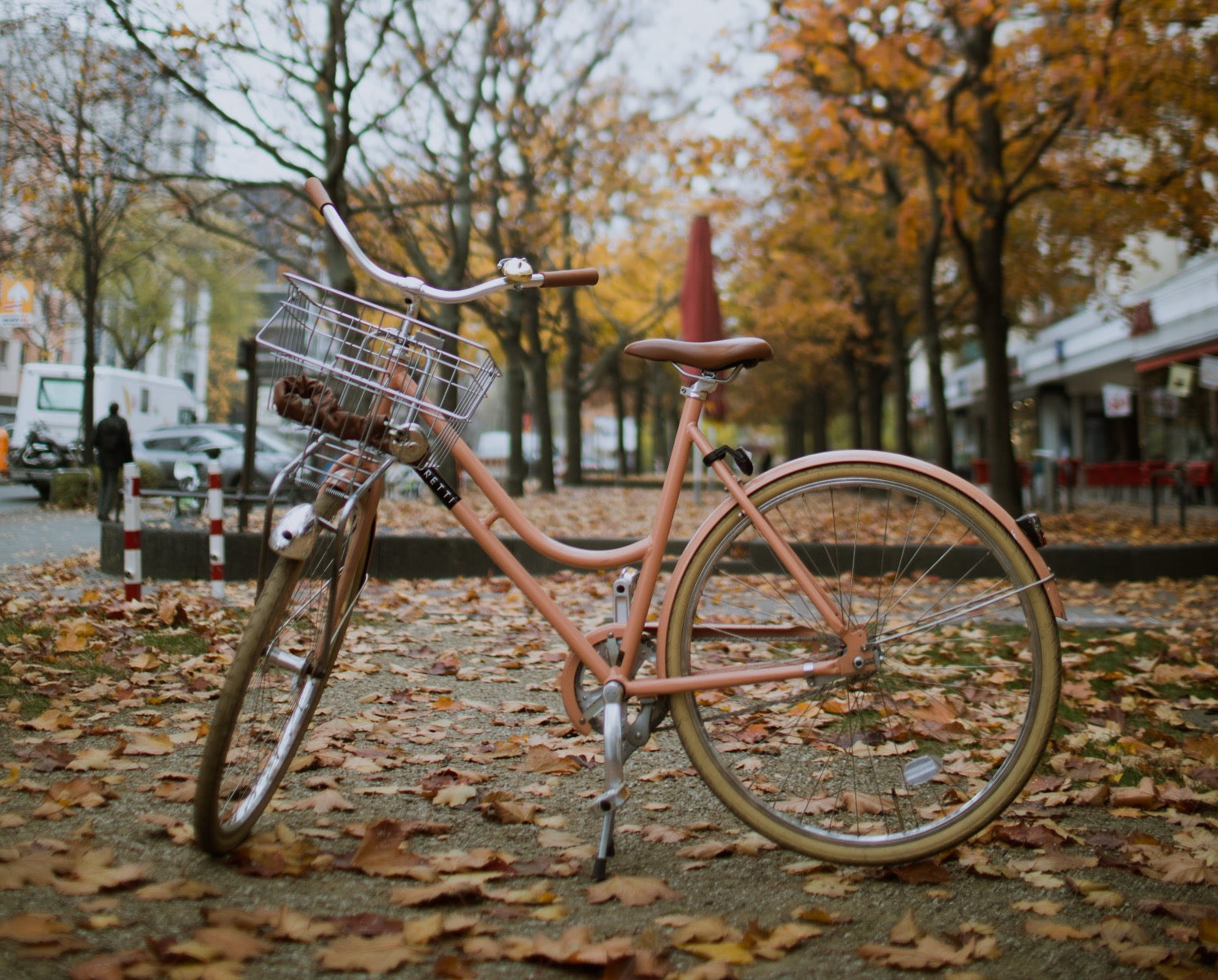 Bicycle parked on the sidewalk