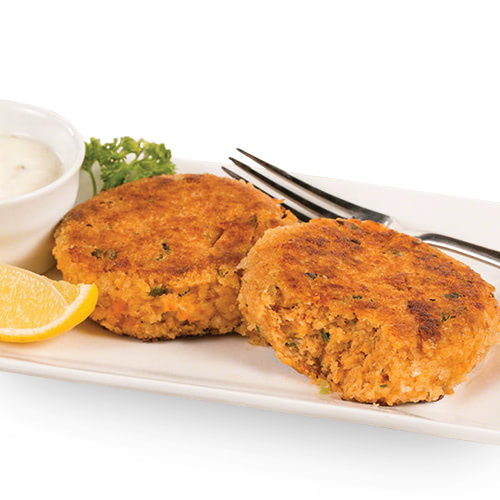 Crab cake on a white plate