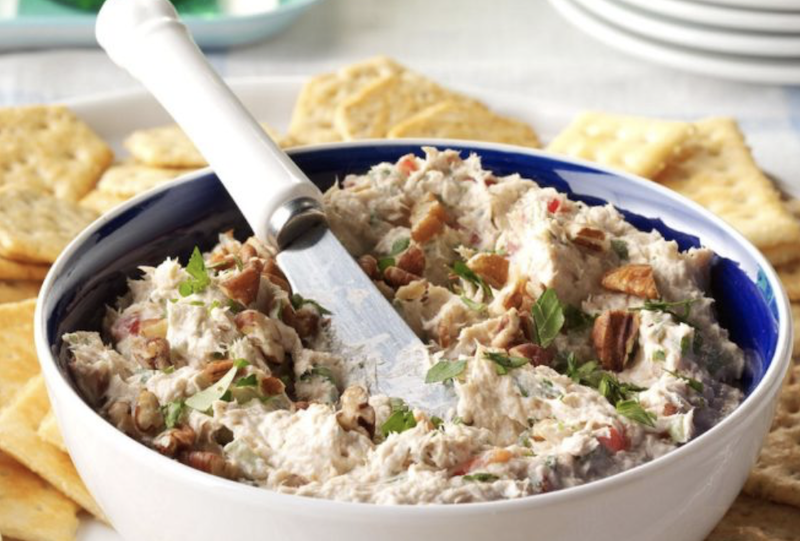 Dip in a white and blue bowl